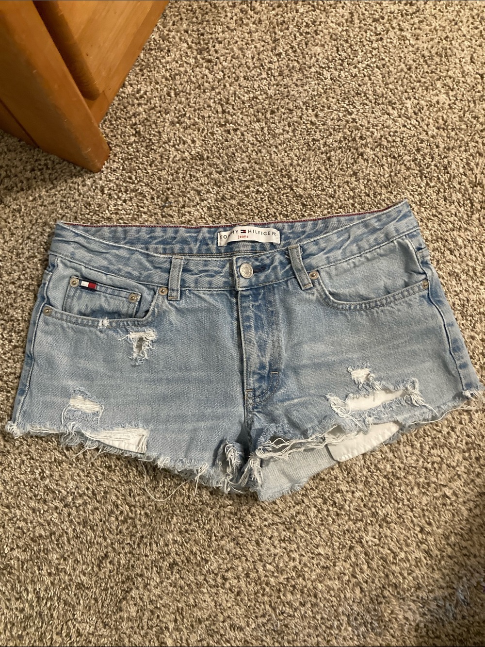 Vintage Tommy Hilfiger Light Blue Distressed Denim Cutoff Shorts
